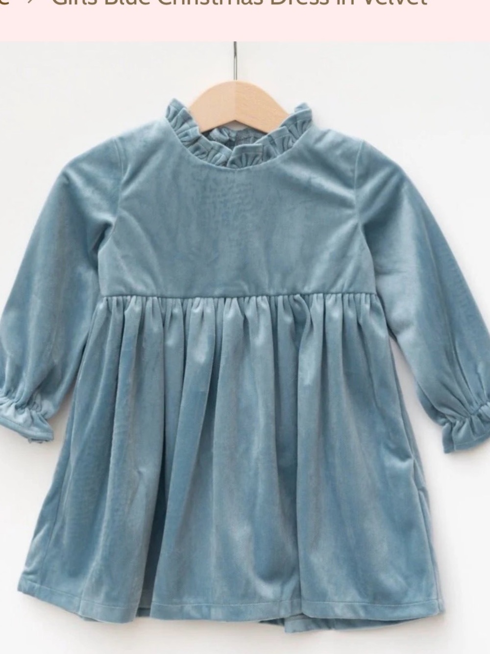 Blue Ruffle Collar Long Sleeve Kids Dress